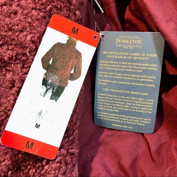 Pendleton NWT fuzzy jacket zip-up dark red plaid accents M - Picture 14 of 14